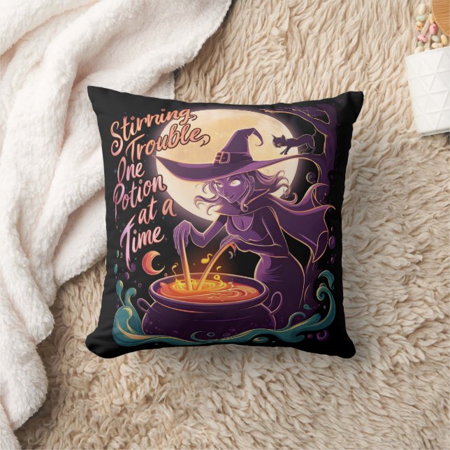 Witch brewing potions under a full moon cushion (Blanket)
