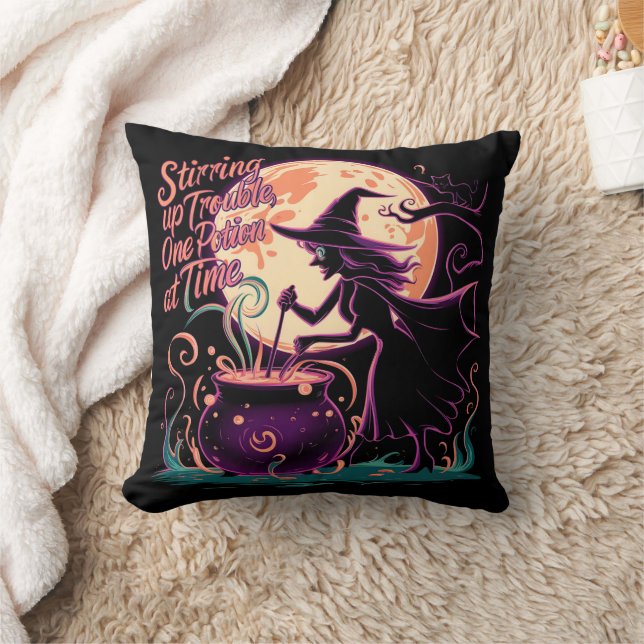 Witch brewing potions under a full moon cushion (Blanket)