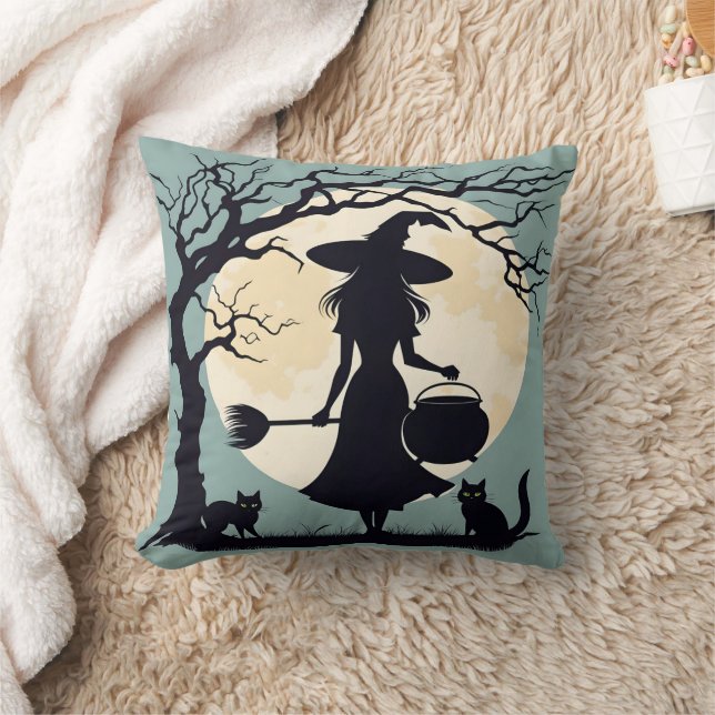 Witch brewing potions under the full moonlight cushion (Blanket)