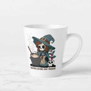 Witch Brewing up Spells and Coffee Latte Mug
