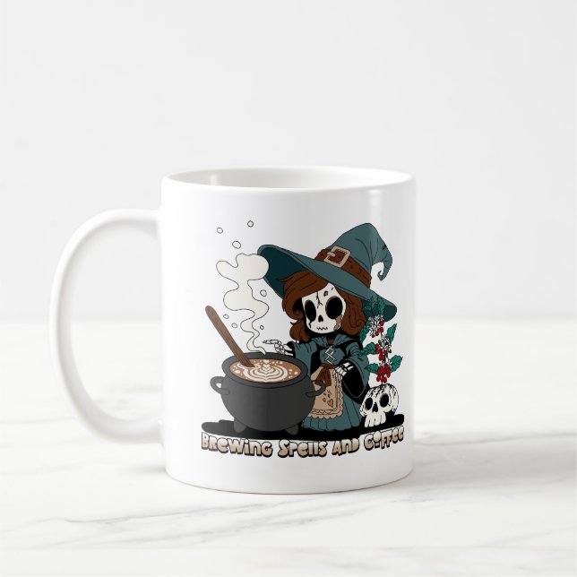 Witch Brewing up Spells and Coffee Mug (Left)