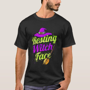 Witch Broom Halloween Resting Witch Face T-Shirt