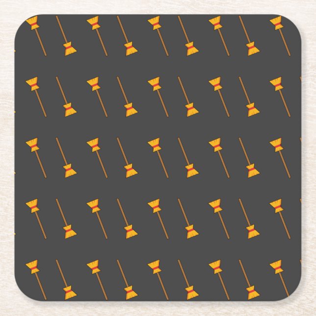 Witch Broom Square Paper Coaster (Front)