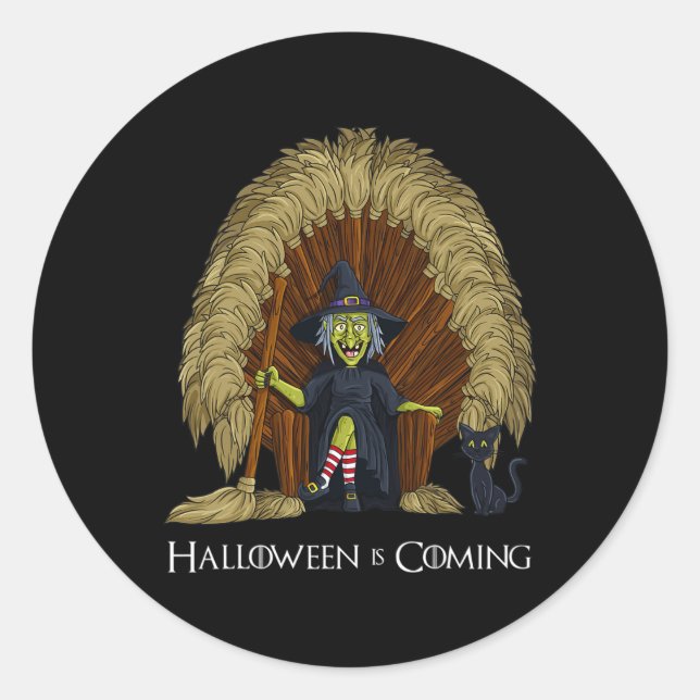 Witch Brooms Throne Fun Halloween Girls Kids  Classic Round Sticker (Front)