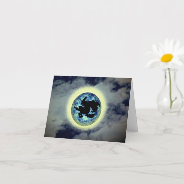 Witch Broomstick Full Moon Halloween Note Card (Small Plant)