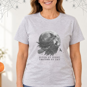 Witch by Night Teacher by Day Vintage Halloween T-Shirt