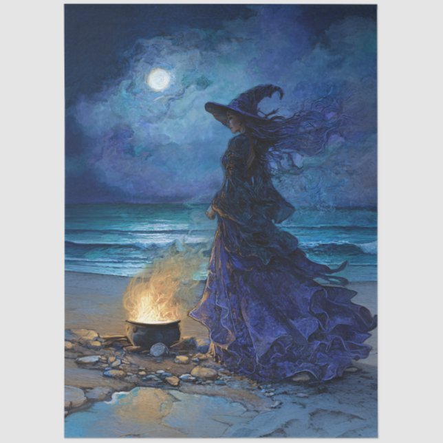 Witch by the Moonlit Sea Decoupage Tissue Paper (Front)