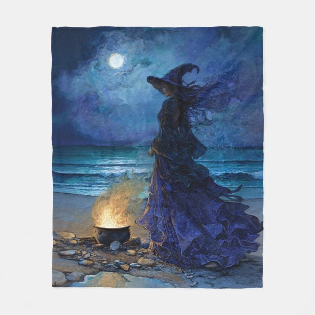 Witch by the Moonlit Sea Fleece Blanket (Front)
