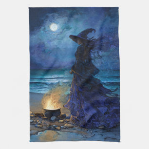 Witch by the Moonlit Sea Tea Towel