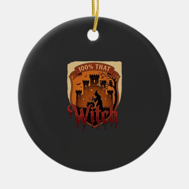 Witch Castle Cauldron Owl Bats_1 Ceramic Ornament (Front)