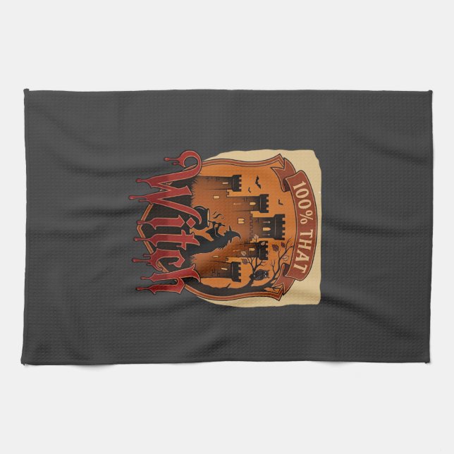 Witch Castle Cauldron Owl Bats_1 Tea Towel (Horizontal)