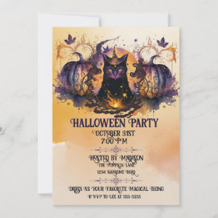 Witch Cat Autumn Pumpkin Halloween Invitation