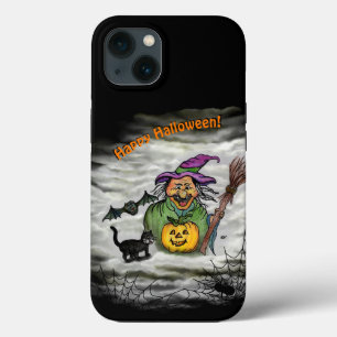 Witch , Cat , Bat and Pumpkin , Happy Halloween ! iPhone 13 Case