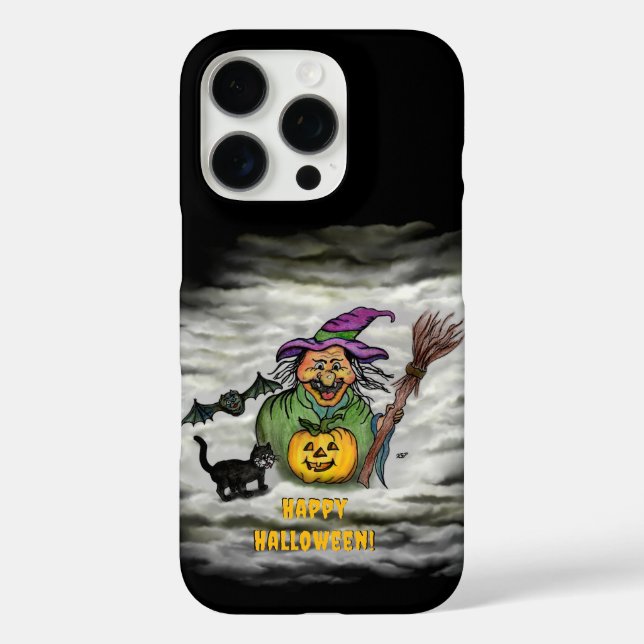 Witch , Cat , Bat and Pumpkin , Happy Halloween ! Case-Mate iPhone Case (Back)