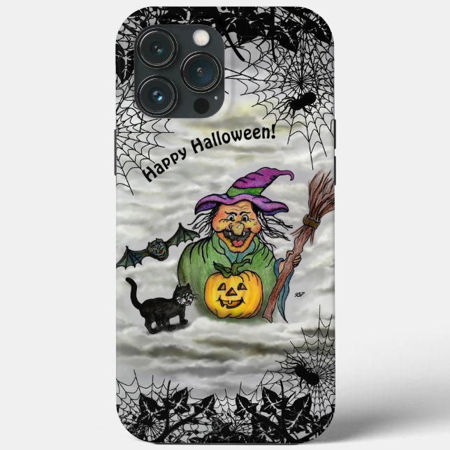 Witch , Cat , Bat and Pumpkin , Happy Halloween ! Case-Mate iPhone Case (Back)