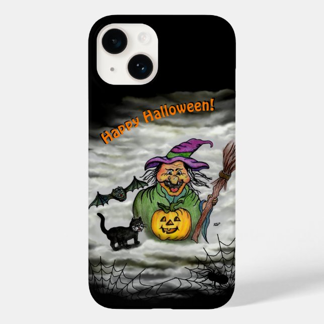 Witch , Cat , Bat and Pumpkin , Happy Halloween ! Case-Mate iPhone Case (Back)