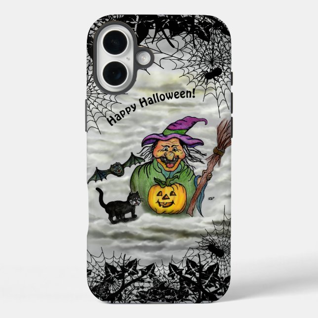 Witch , Cat , Bat and Pumpkin , Happy Halloween ! Case-Mate iPhone Case (Back)