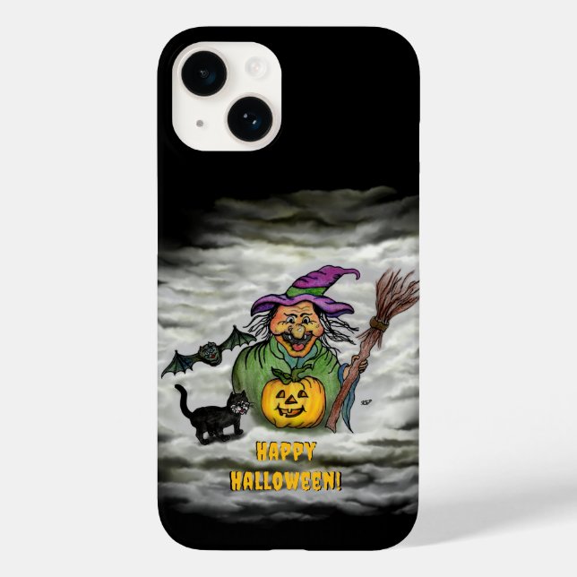 Witch , Cat , Bat and Pumpkin , Happy Halloween ! Case-Mate iPhone Case (Back)