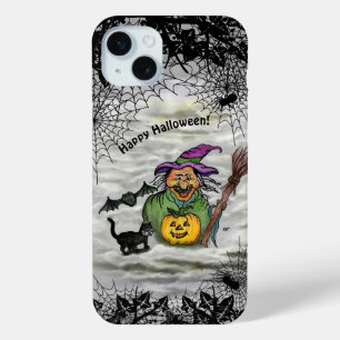 Witch , Cat , Bat and Pumpkin , Happy Halloween ! iPhone 15 Mini Case