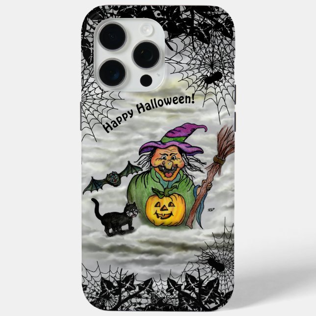 Witch , Cat , Bat and Pumpkin , Happy Halloween ! Case-Mate iPhone Case (Back)