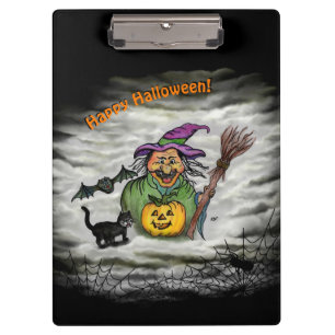 Witch , Cat , Bat and Pumpkin , Happy Halloween ! Clipboard