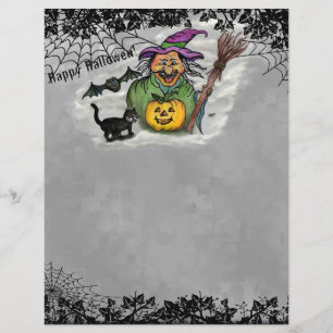 Witch , Cat , Bat and Pumpkin , Happy Halloween ! Custom Letterhead