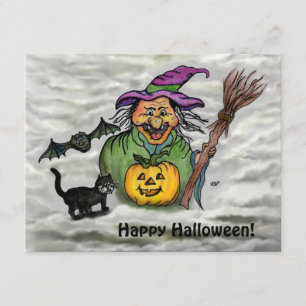 Witch , Cat , Bat and Pumpkin , Happy Halloween ! Enclosure Card