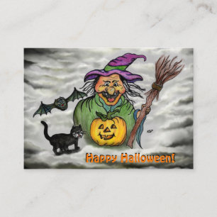 Witch , Cat , Bat and Pumpkin , Happy Halloween ! Enclosure Card