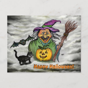 Witch , Cat , Bat and Pumpkin , Happy Halloween ! Enclosure Card