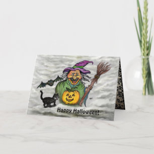 Witch , Cat , Bat and Pumpkin , Happy Halloween ! Invitation