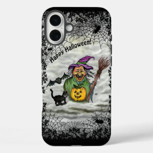 Witch , Cat , Bat and Pumpkin , Happy Halloween ! iPhone 16 Plus Case