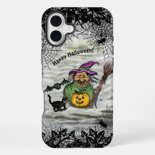 Witch , Cat , Bat and Pumpkin , Happy Halloween ! iPhone 16 Plus Case