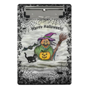 Witch , Cat , Bat and Pumpkin , Happy Halloween ! Mini Clipboard