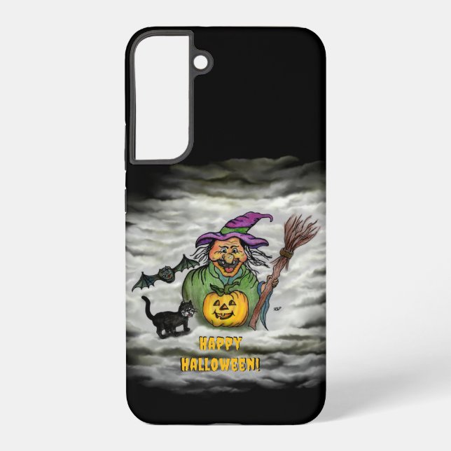 Witch , Cat , Bat and Pumpkin , Happy Halloween ! Samsung Galaxy S22+ Case (Back)