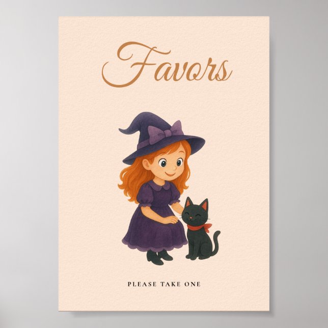 Witch & Cat Bow Cards  Gifts Table Sign Poster (Front)