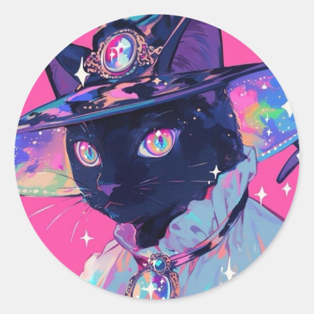 Witch Cat Classic Round Sticker (Front)