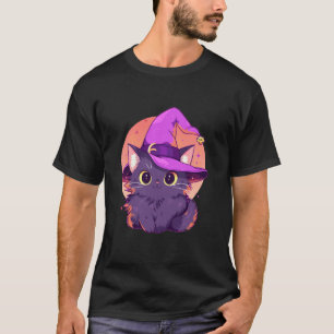 Witch Cat Cute Kitten Kitty Spooky Full Moon Hallo T-Shirt
