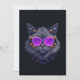 Witch Cat Cyberpunk Mecha Neon Invitation