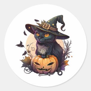 Witch Cat for Halloween Classic Round Sticker
