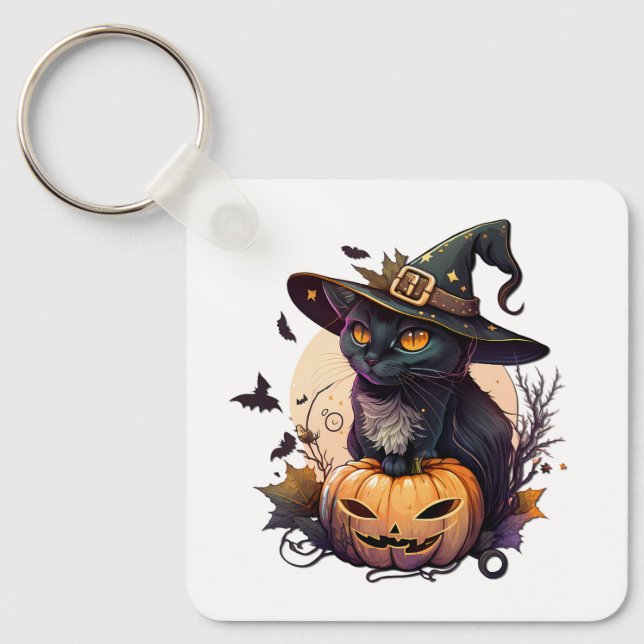 Witch Cat for Halloween  Key Ring (Front)