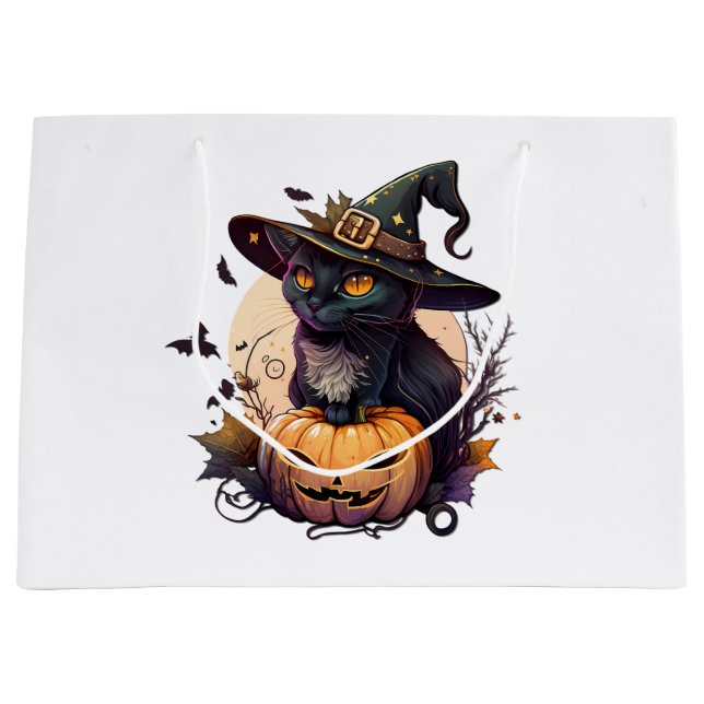 Witch Cat for Halloween  Large Gift Bag (Front)