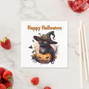 Witch Cat for Happy Halloween Napkin