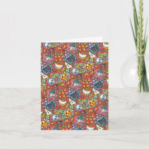 WITCH, CAT, GHOST, COLORFUL HALLOWEEN FOLK GARDEN HOLIDAY CARD