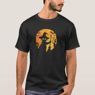 Witch Cat Halloween Broom Silhouette Orange Moon A T-Shirt