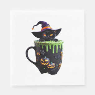 Witch Cat Halloween Coffee Mug – Cute Black Cat wi Napkin