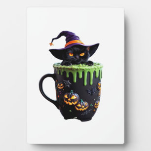 Witch Cat Halloween Coffee Mug – Cute Black Cat wi Plaque