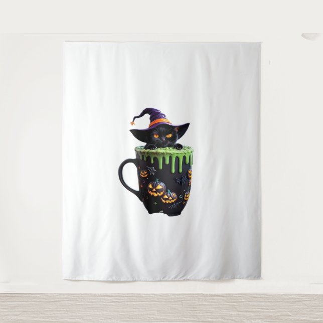 Witch Cat Halloween Coffee Mug – Cute Black Cat wi Tapestry (Front)