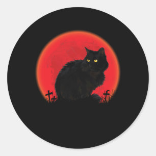 Witch Cat Halloween Costume Blood Moon Black Cat Classic Round Sticker
