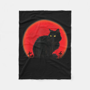 Witch Cat Halloween Costume Blood Moon Black Cat Fleece Blanket