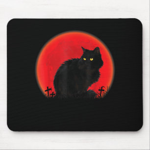 Witch Cat Halloween Costume Blood Moon Black Cat Mouse Pad